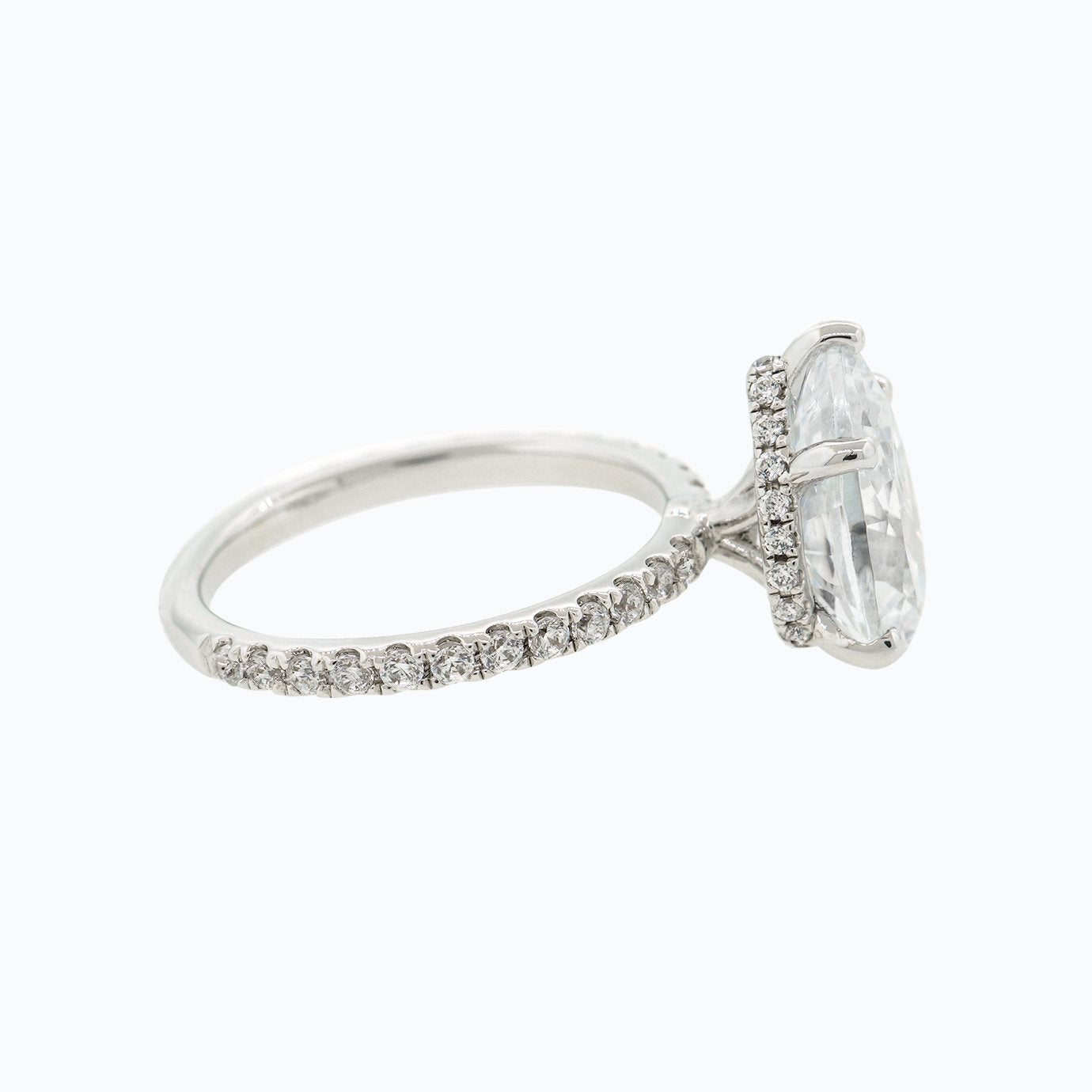 3.0 CT Pear Shaped Moissanite Hidden Halo Engagement Ring - crownmoissanite