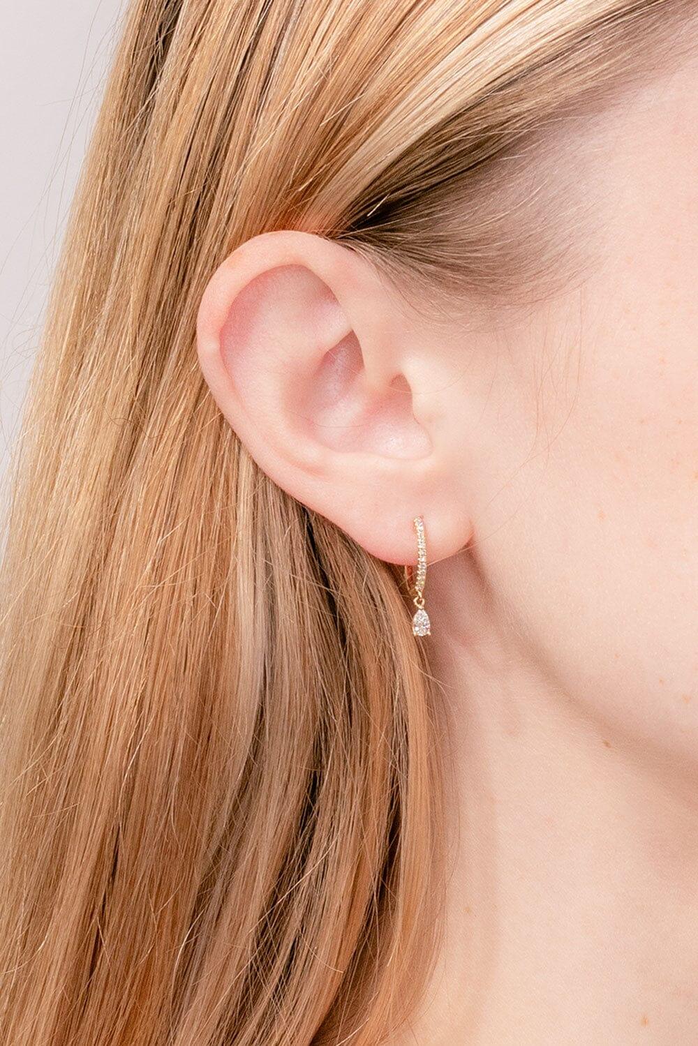 0.66TCW Round Pear Moissanite Drop Huggie Earrings - crownmoissanite