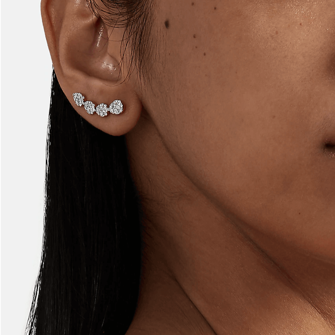 0.64 TCW Round Moissanite Diamond Ear Crawler Earrings