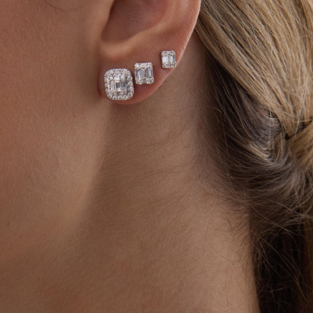 2.0 TCW Round & Baguette Moissanite Diamond Stud Earrings