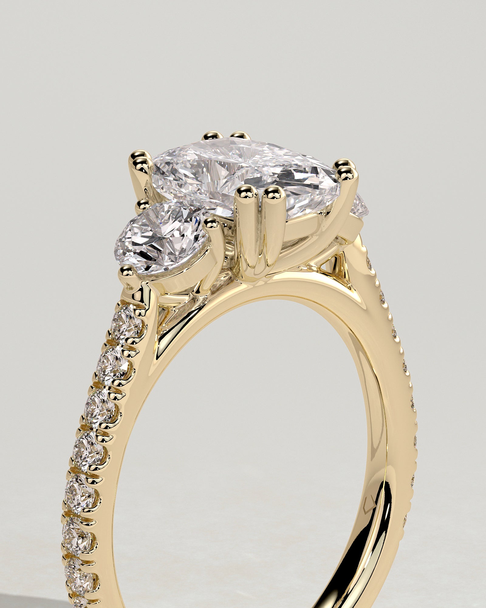 2.0 CT Elongated Cushion Cut Moissanite Three Stone & Pave Engagement Ring