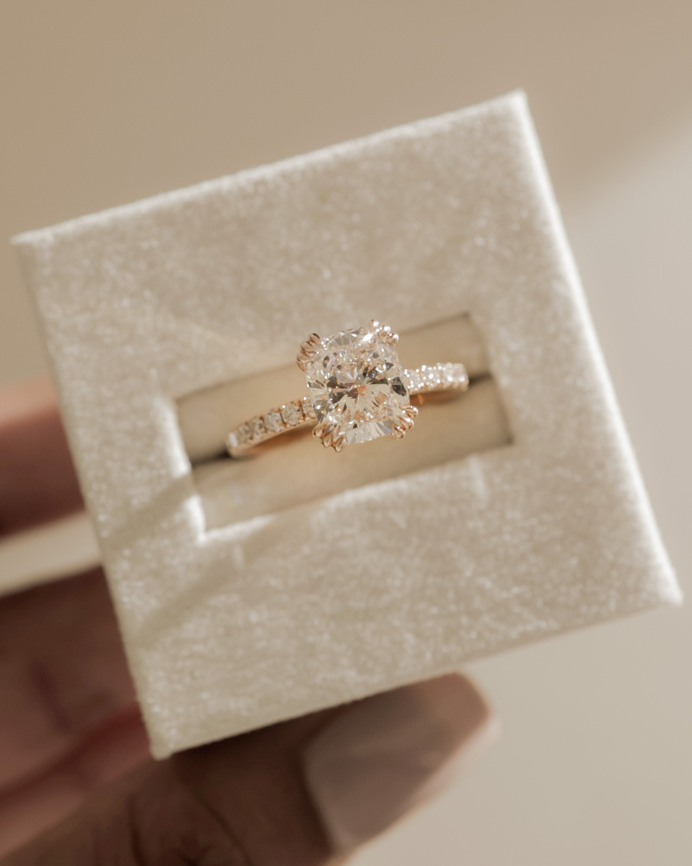 2.0 CT Elongated Cushion Cut Moissanite Pavé Engagement Ring