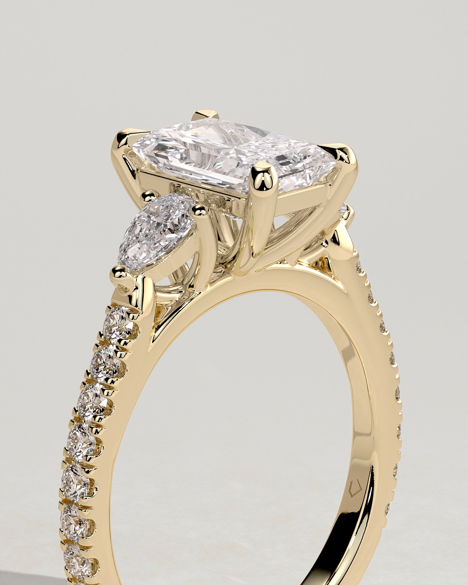 2.0 CT Radiant Cut Moissanite Three Stone & Pave Engagement Ring