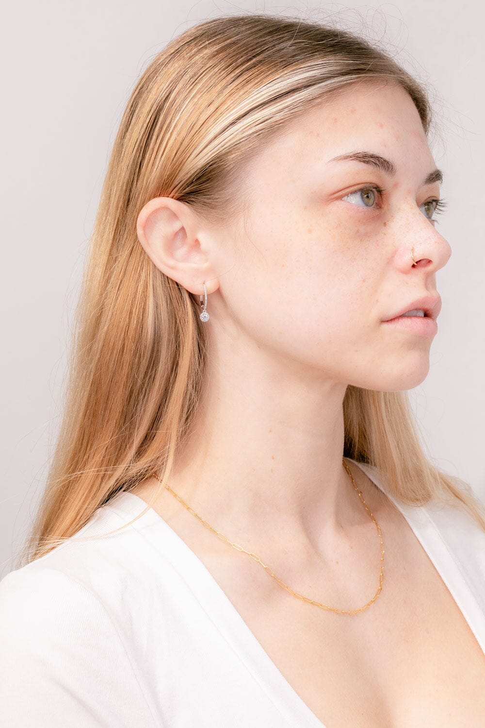 0.60 TCW Round Moissanite Drop Halo Earrings - crownmoissanite