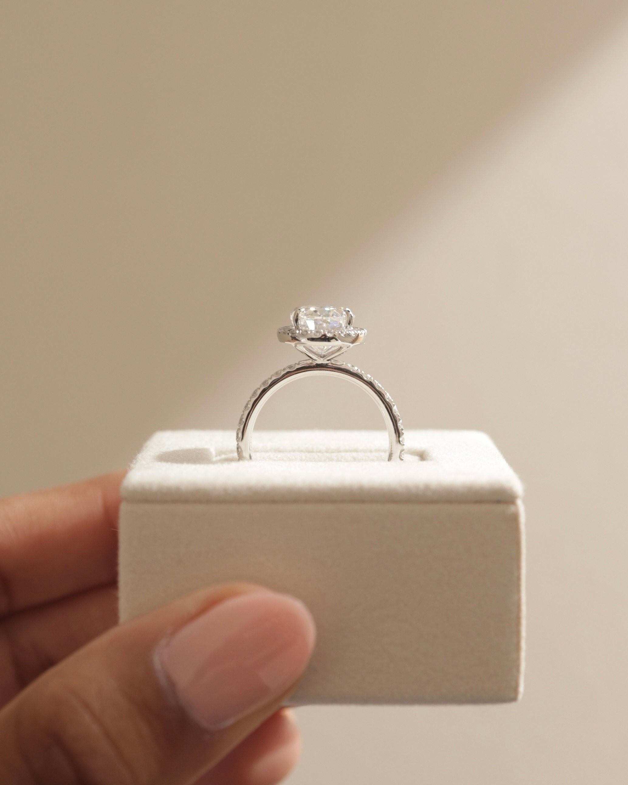 2.0 CT Oval Cut Moissanite Halo With Pave Engagement Ring