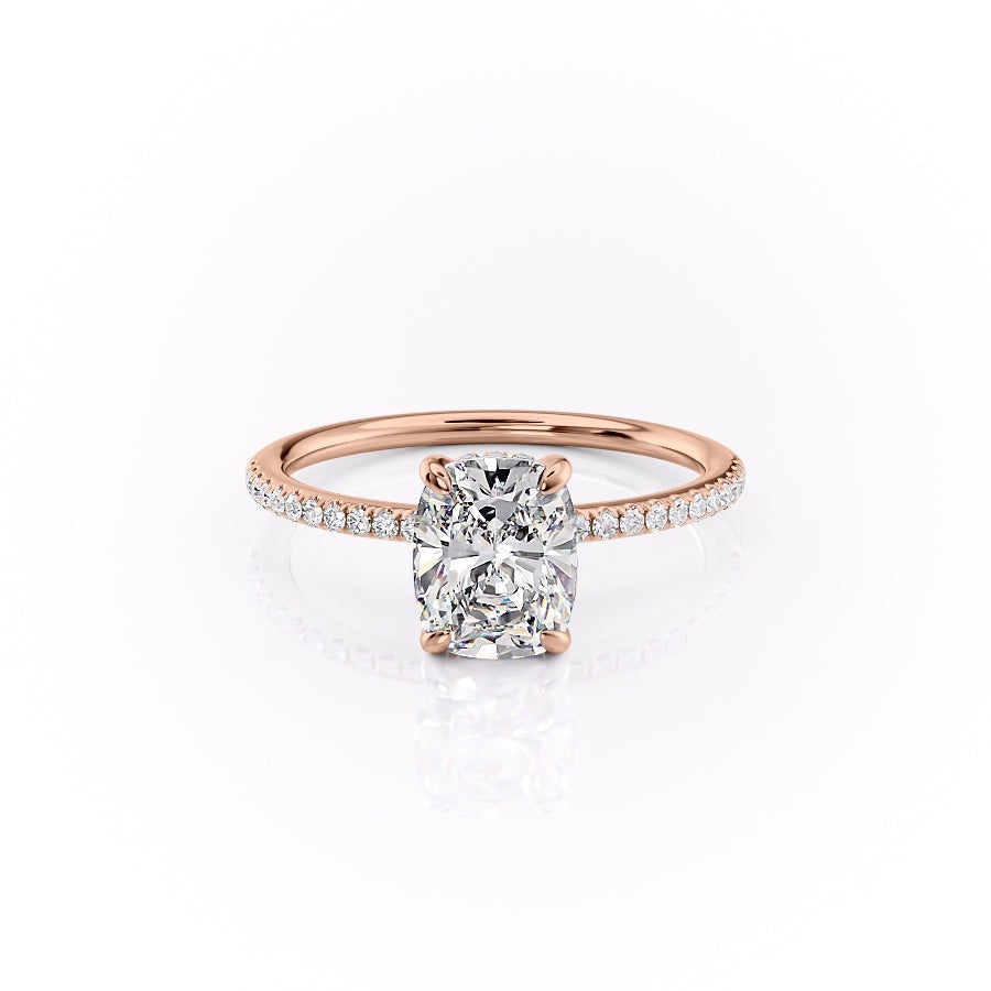2.0 CT Elongated Cushion Cut Hidden Halo Pave Setting Moissanite Engagement Ring - crownmoissanite