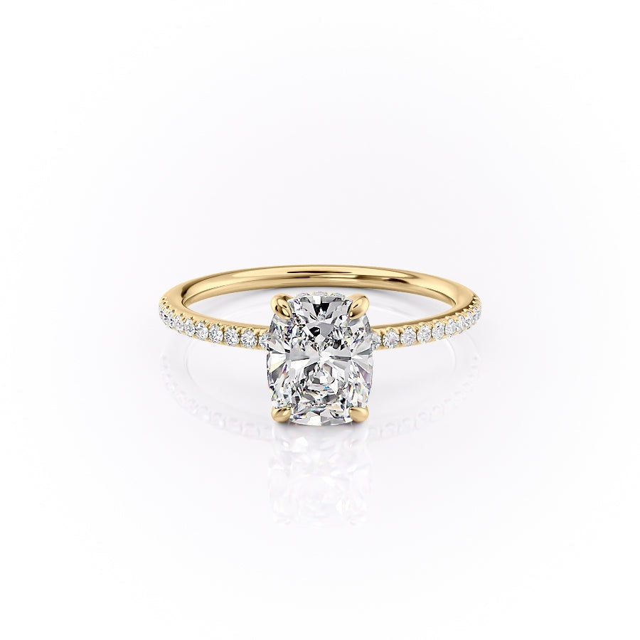 2.0 CT Elongated Cushion Cut Hidden Halo Pave Setting Moissanite Engagement Ring - crownmoissanite