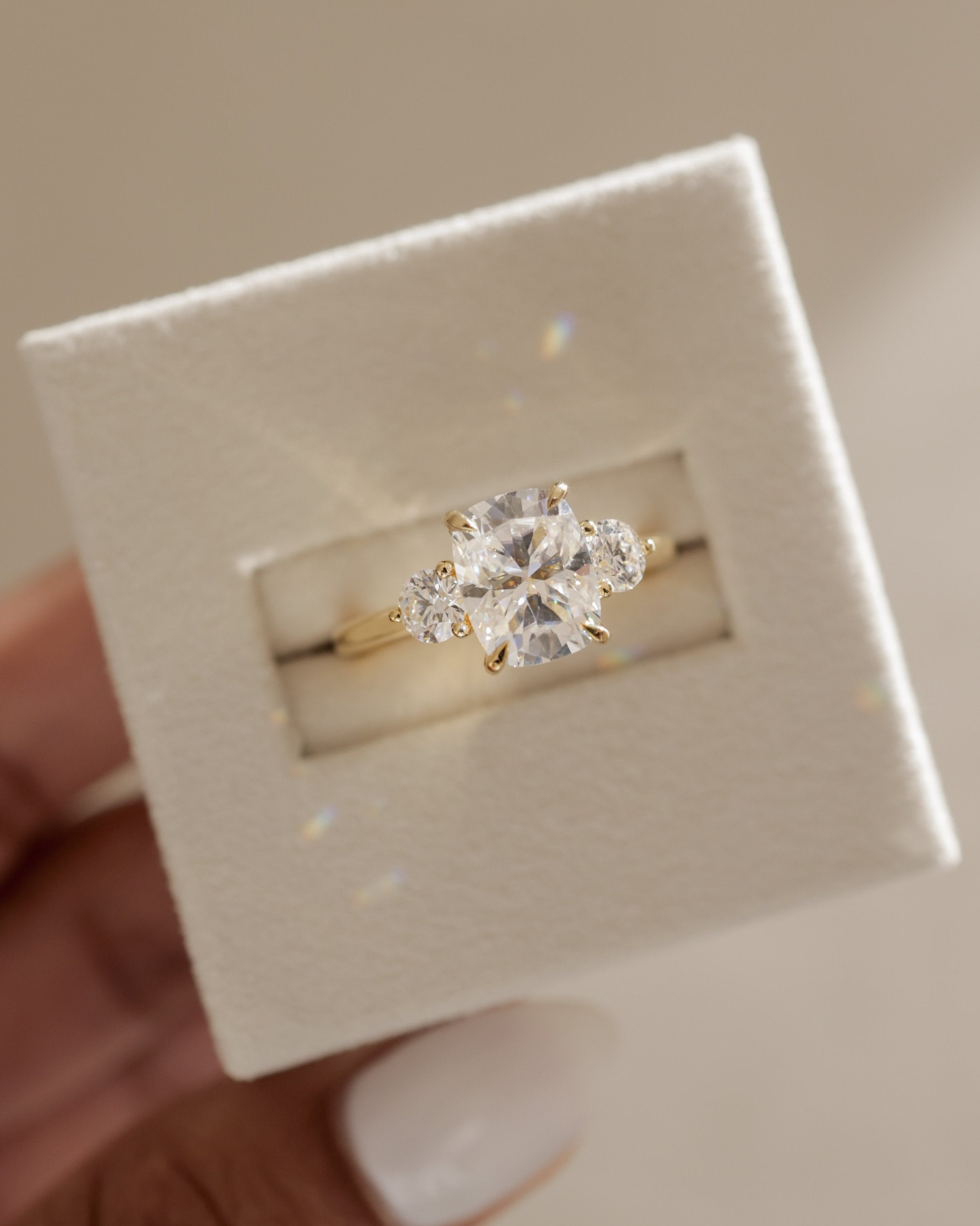 2.0 CT Elongated Cushion Cut Moissanite Three Stone Engagement Ring