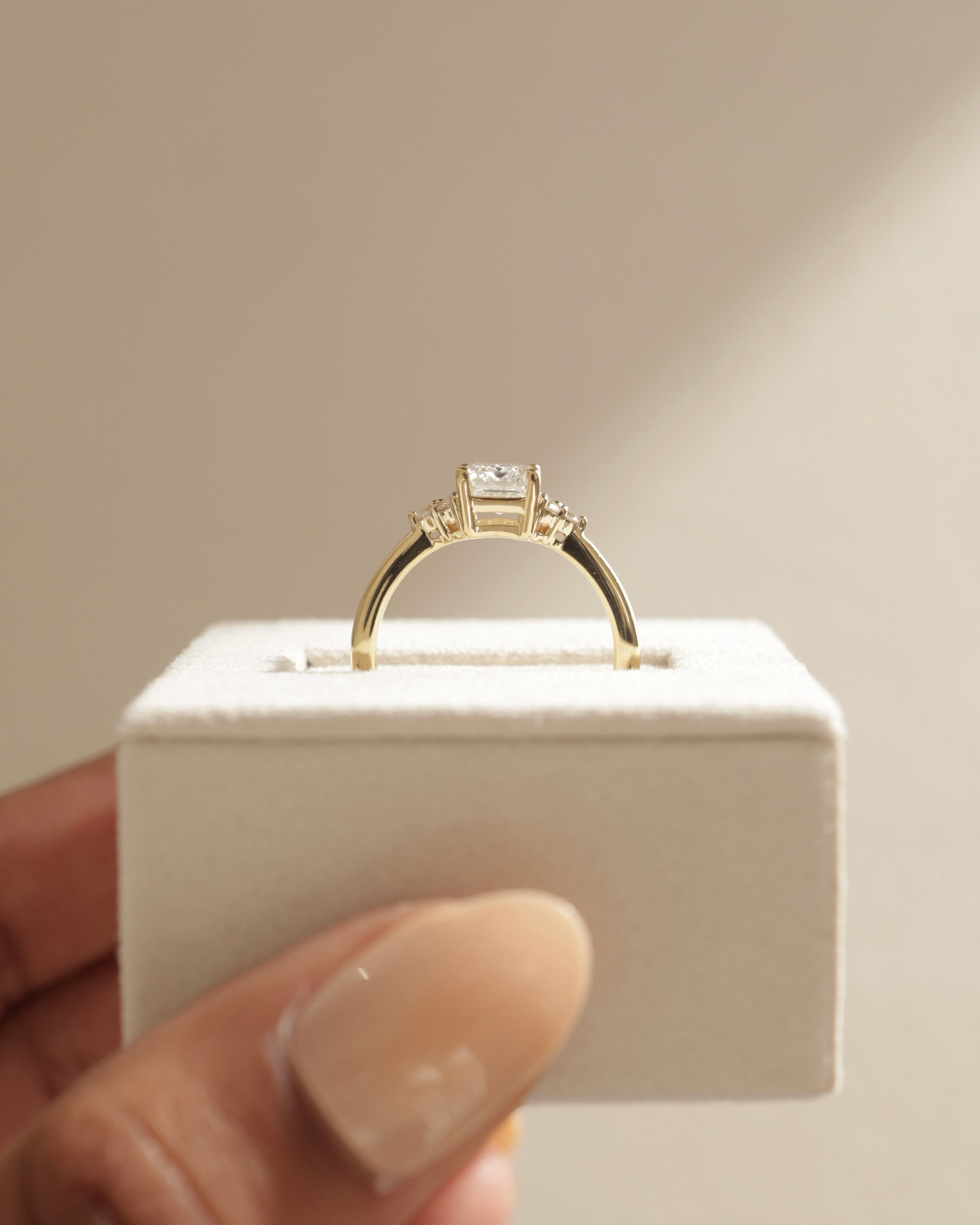 2.0 CT Emerald Cut Moissanite Cluster Engagement Ring