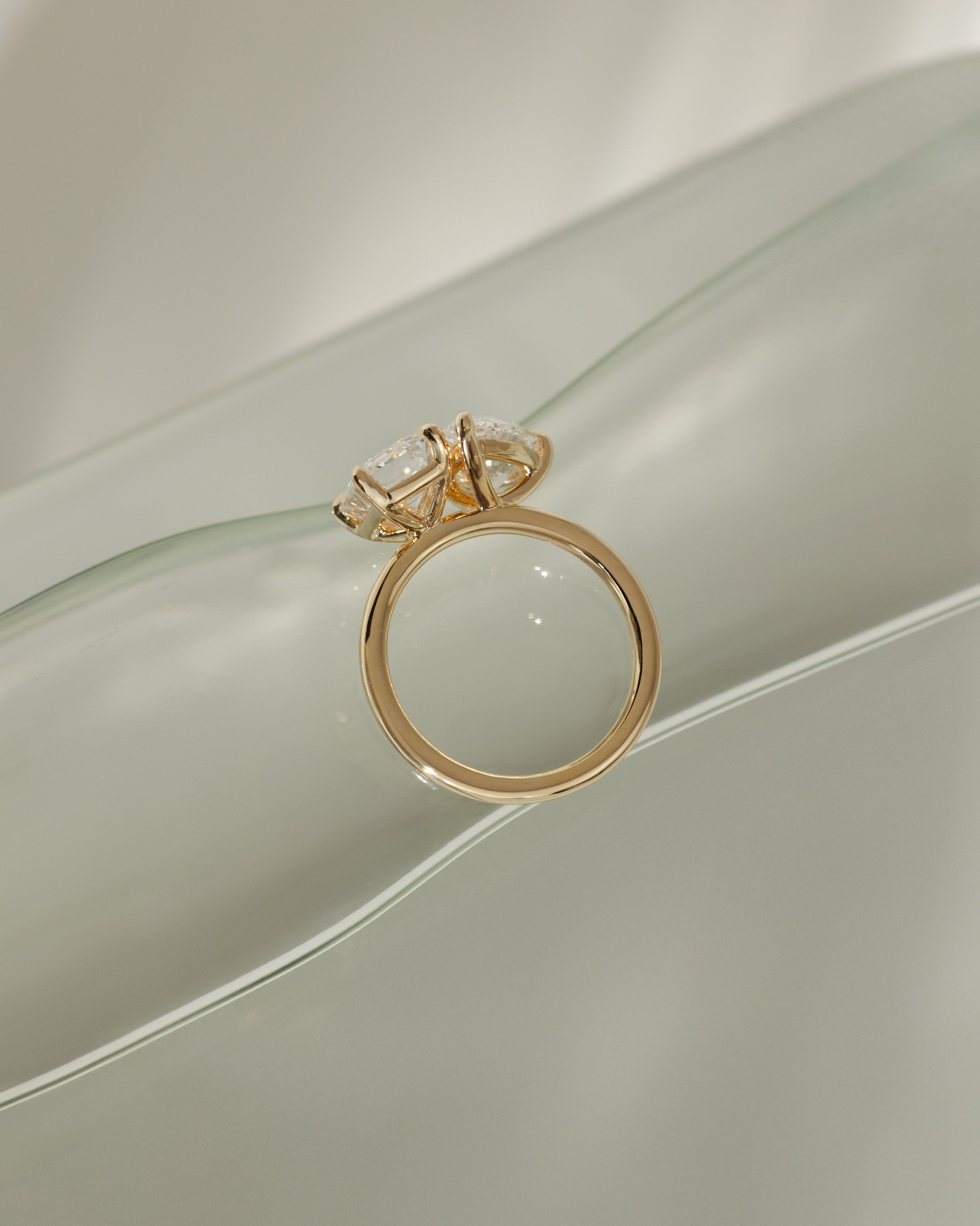 3.30 CT Pear & Emerald Cut Moissanite Two Stone Engagement Ring