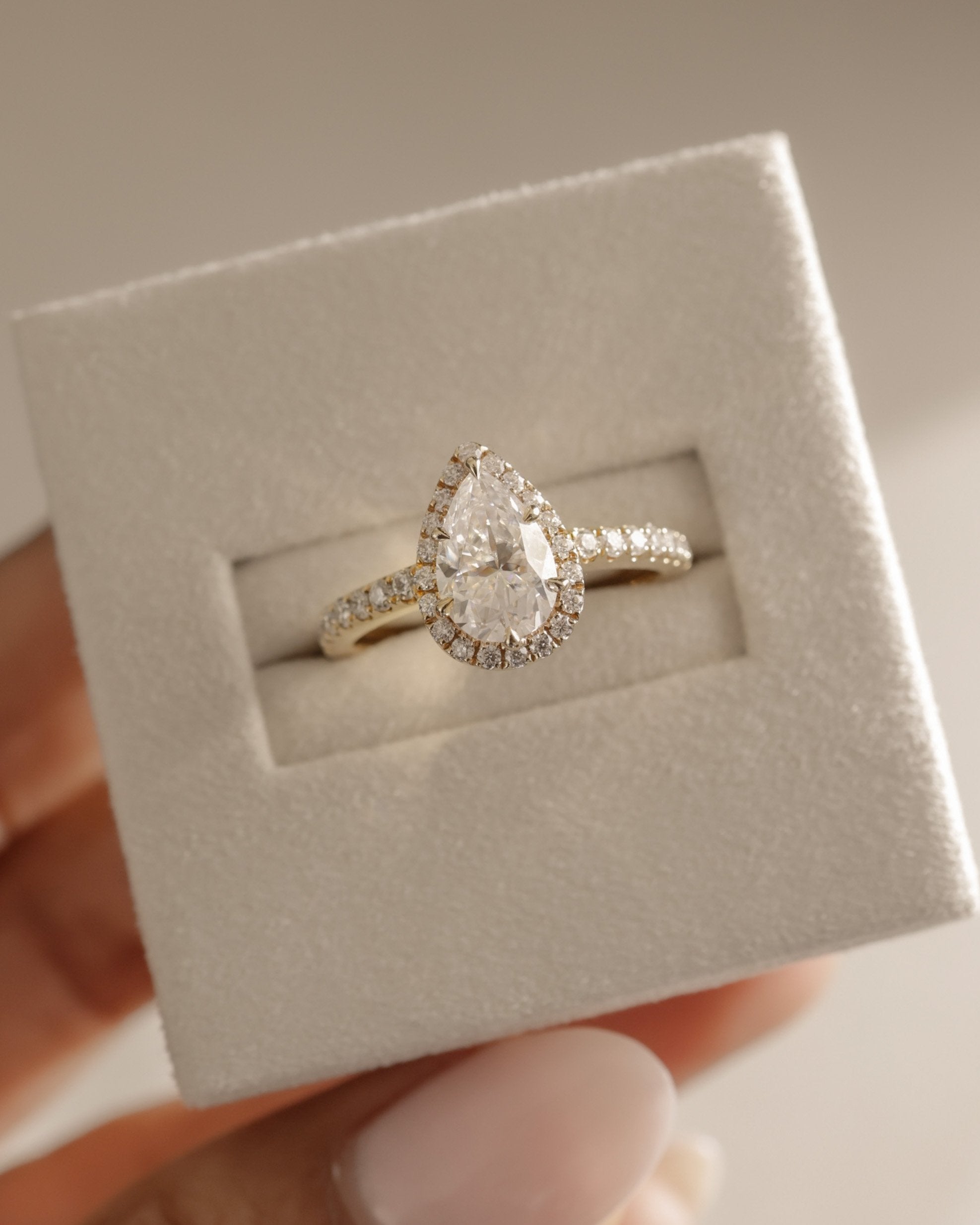 2.0 CT Pear Cut Moissanite Halo with Pavé Engagement Ring