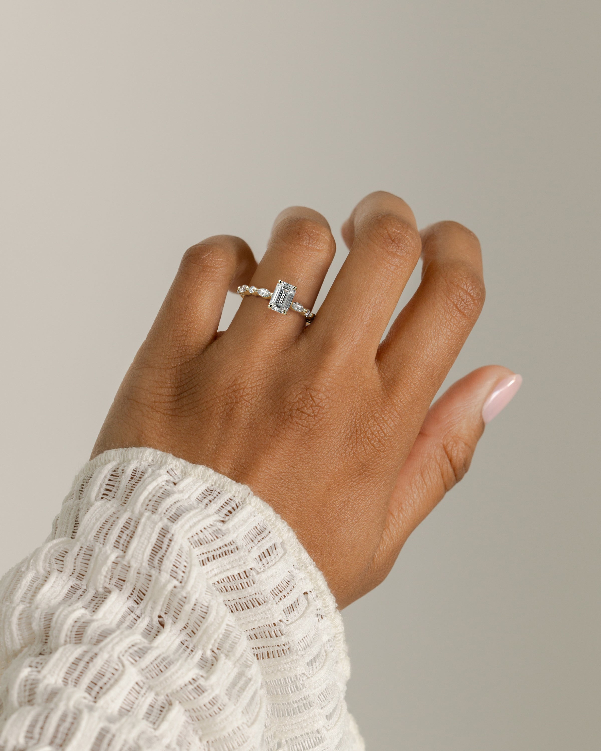 2.0 CT Emerald Cut Moissanite Pave Engagement Ring