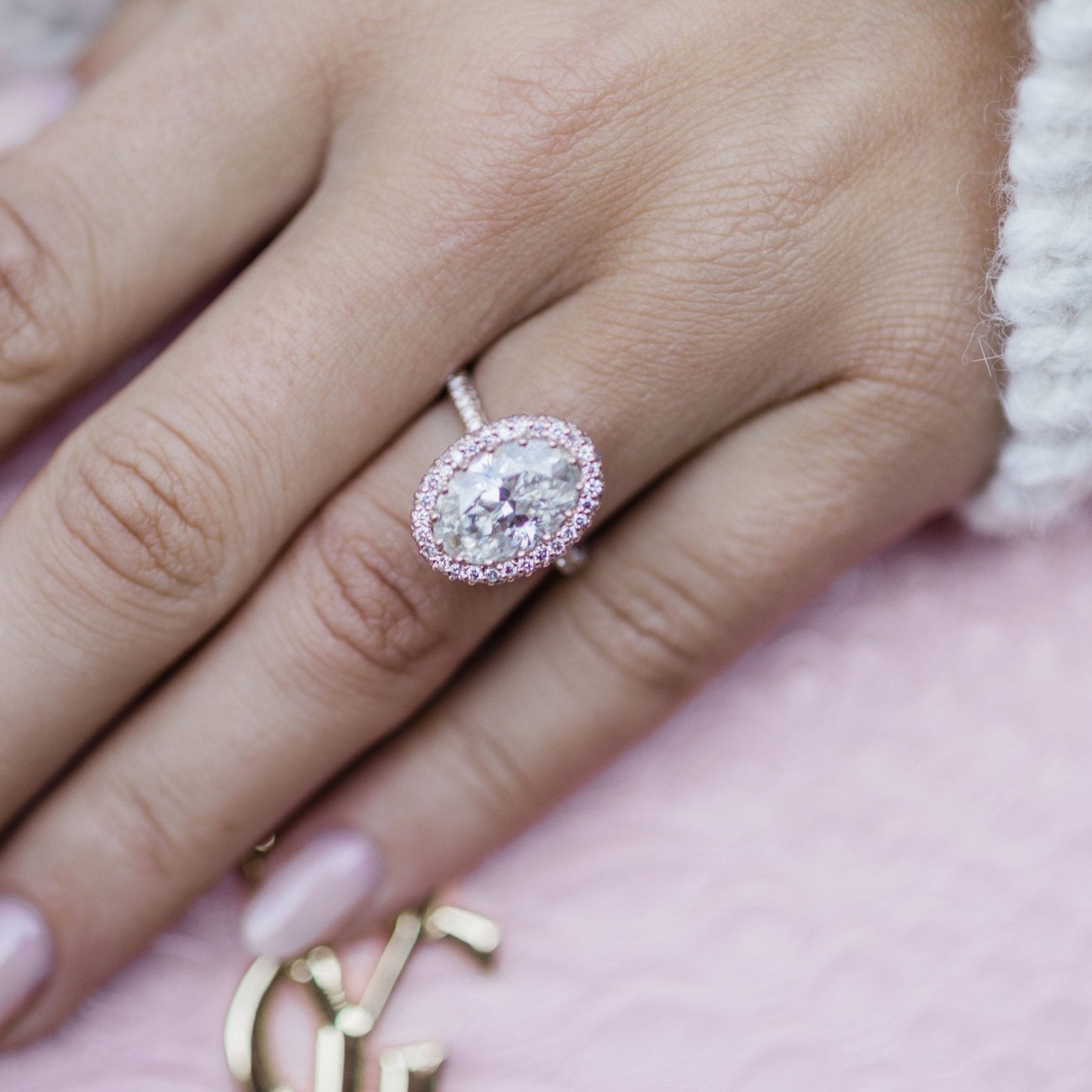 3.90 CT Oval Halo & Pave Moissanite Engagement Ring