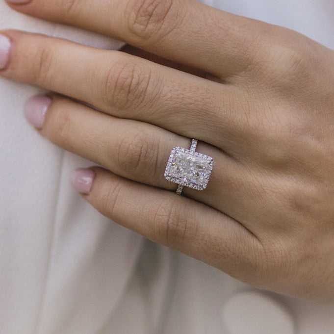 3.50 CT Crushed Ice Radiant Halo & Pave Moissanite Engagement Ring - crownmoissanite
