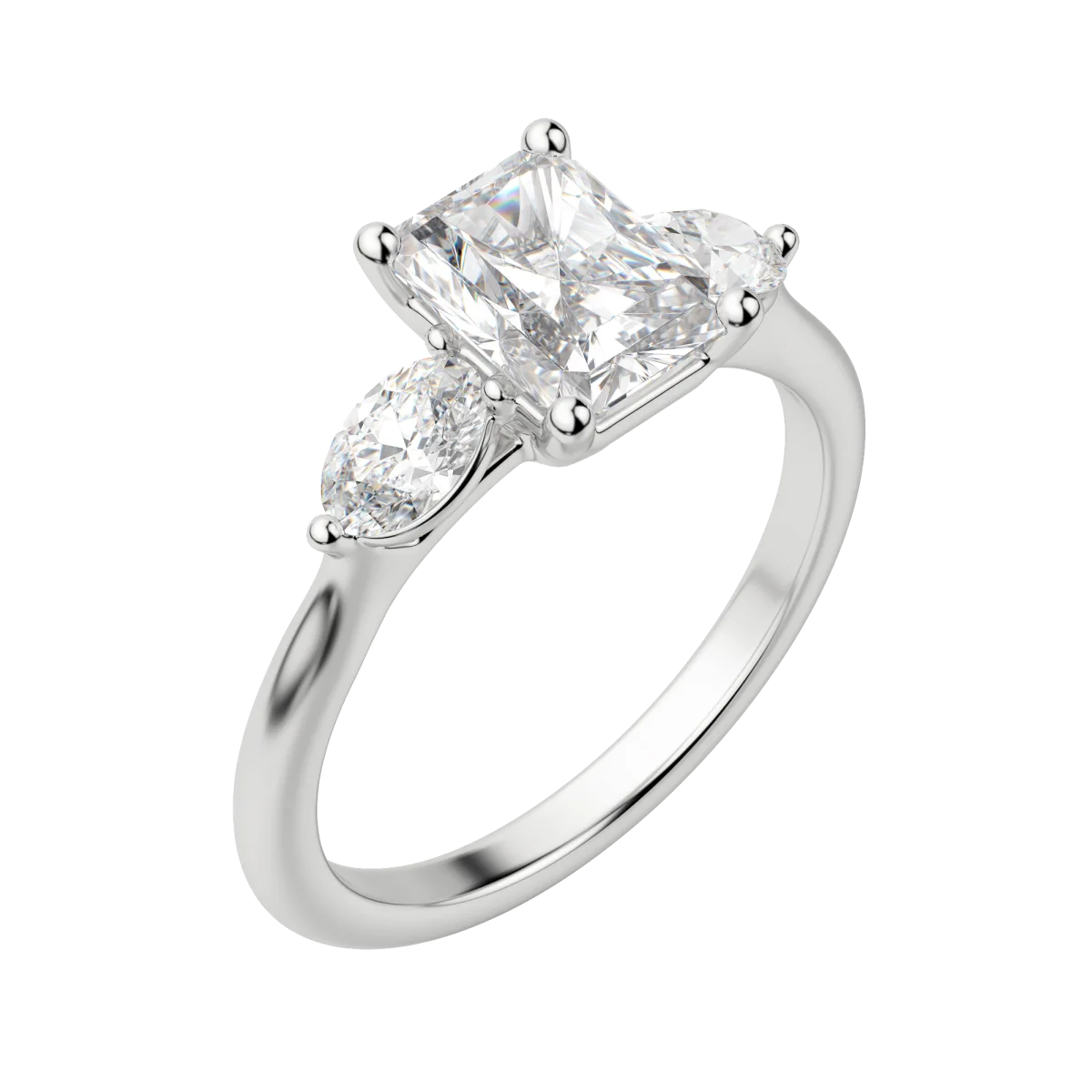 1.67 CT Radiant Cut 3 Stone Moissanite Engagement Ring - crownmoissanite