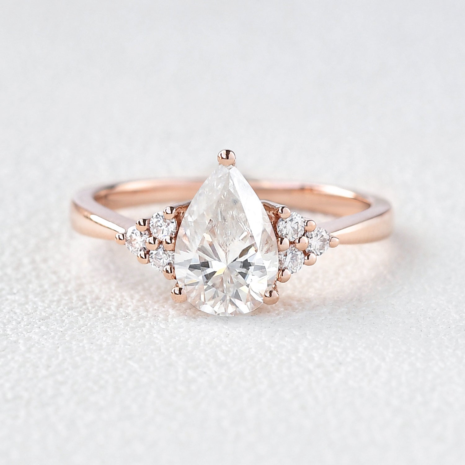 1.52 CT Pear Shaped Moissanite Cluster Engagement Ring - crownmoissanite