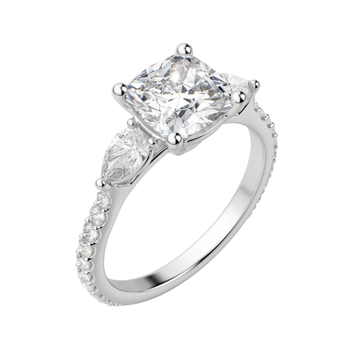 2.54 CT Cushion 3 Stone Moissanite Engagement Ring - crownmoissanite