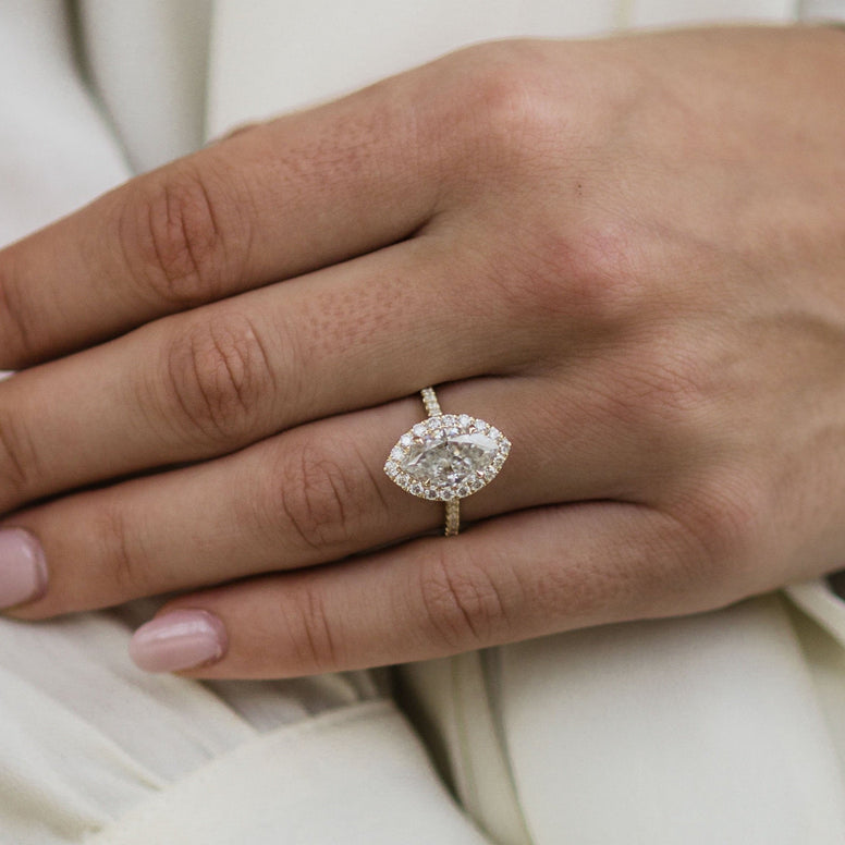 1.75 CT Marquise Cut Halo & Pave Moissanite Engagement Ring - crownmoissanite