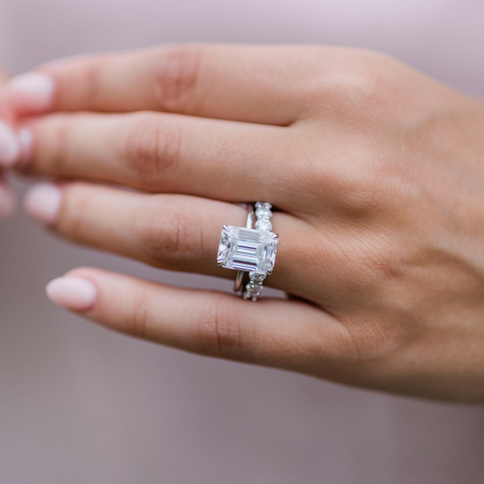 5.50 CT Emerald Solitaire Hidden Halo Moissanite Engagement Ring - crownmoissanite