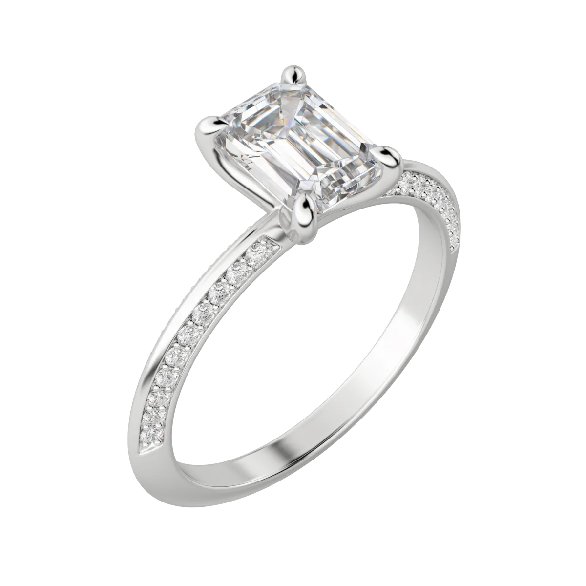 1.60 CT Emerald Solitaire Moissanite Engagement Ring With Pave Setting - crownmoissanite