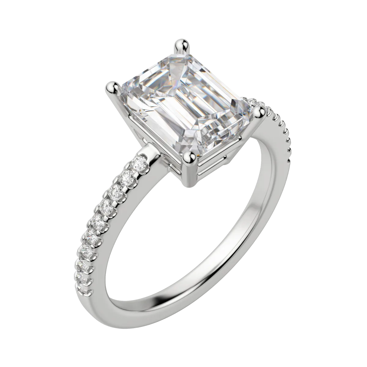 2.30 CT Emerald Solitaire Moissanite Engagement Ring With Pave Setting - crownmoissanite