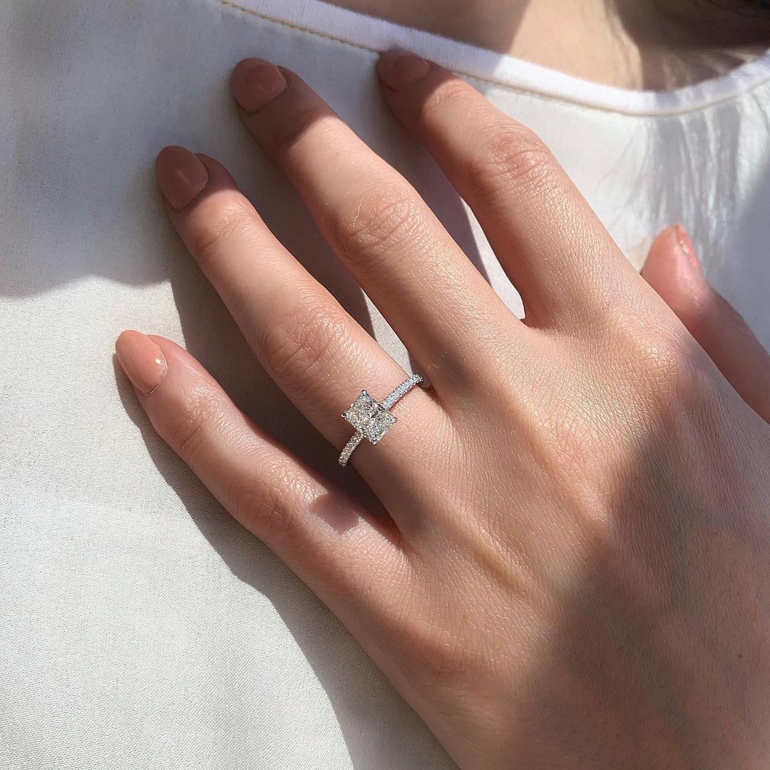 1.8 CT Radiant Solitaire & Pave Moissanite Engagement Ring - crownmoissanite