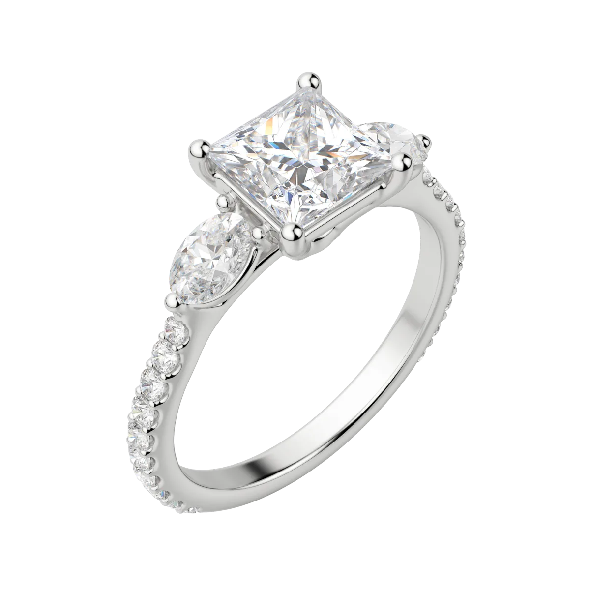 2.78 CT Princess 3 Stone Moissanite Engagement Ring - crownmoissanite