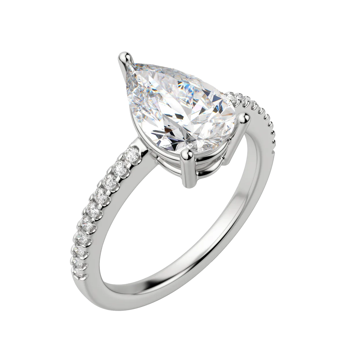 1.33 CT Pear Cut Solitaire Pave Moissanite Engagement Ring - crownmoissanite