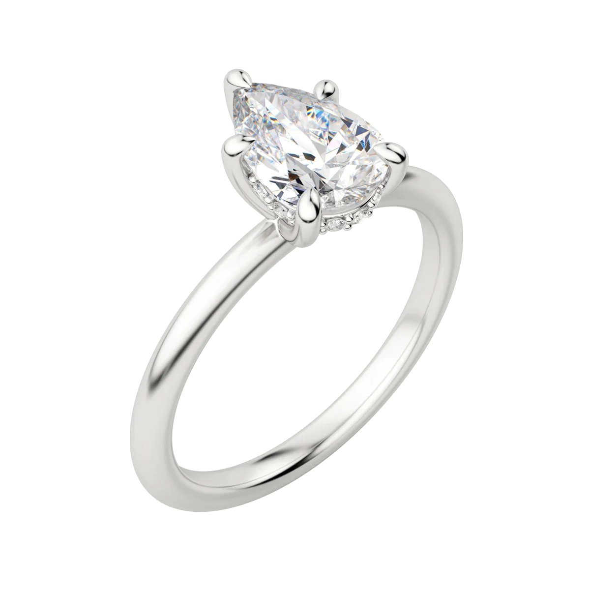 1.33 CT Pear Solitaire Moissanite Engagement Ring With Hidden Halo Setting - crownmoissanite