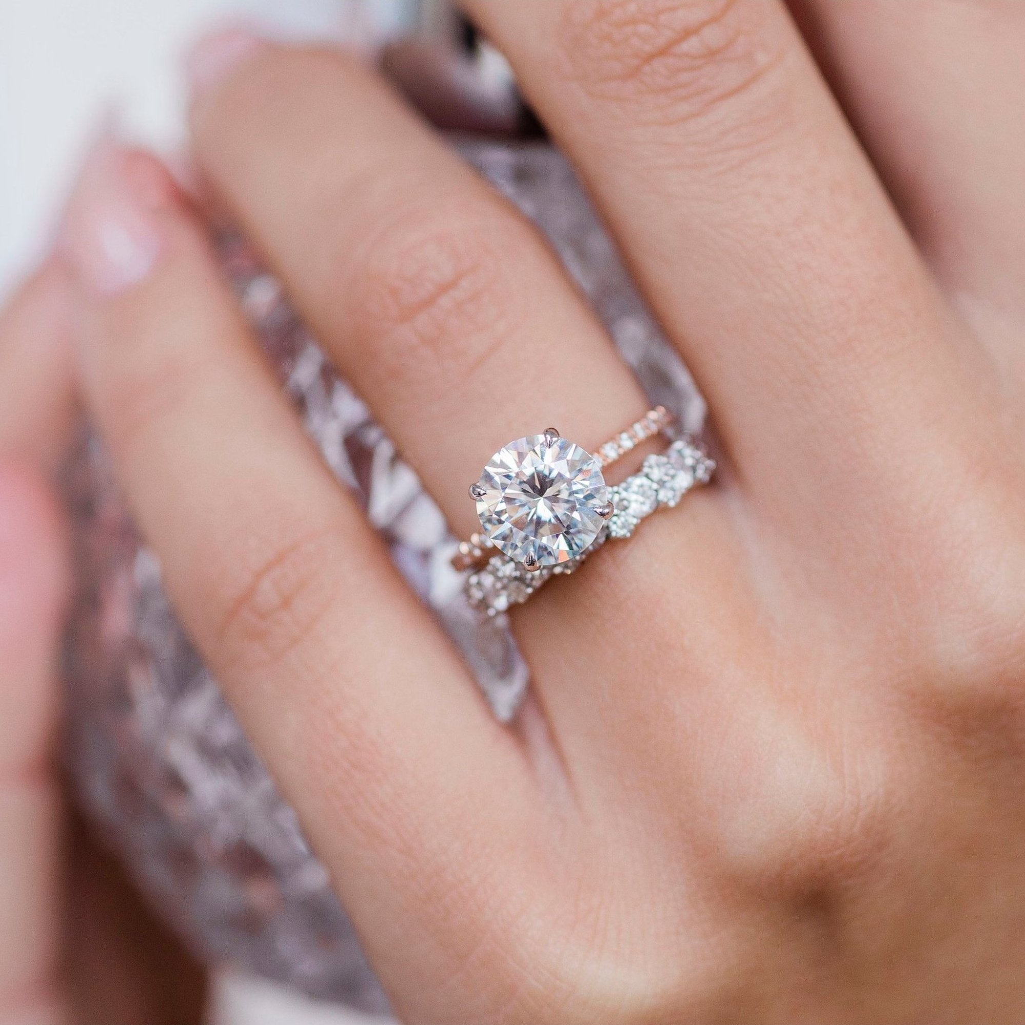 2.10 CT Round Solitaire Hidden Halo & Pave Moissanite Engagement Ring - crownmoissanite