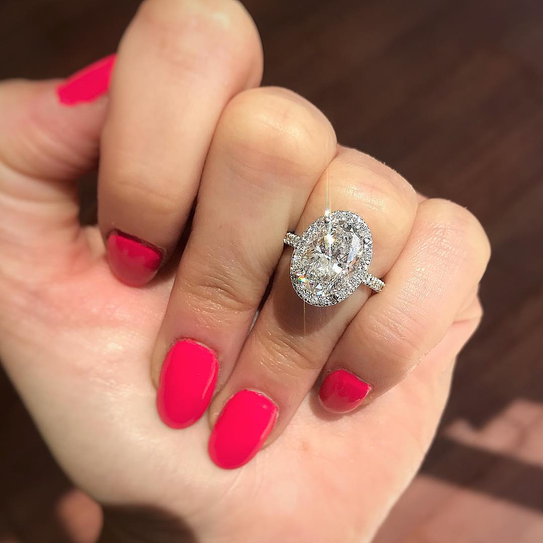 2.72 CT Oval Cut Halo Style Moissanite Engagement Ring - crownmoissanite