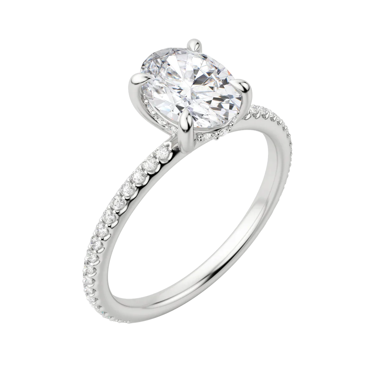 1.91 CT Oval Solitaire Moissanite Engagement Ring With Pave Setting - crownmoissanite