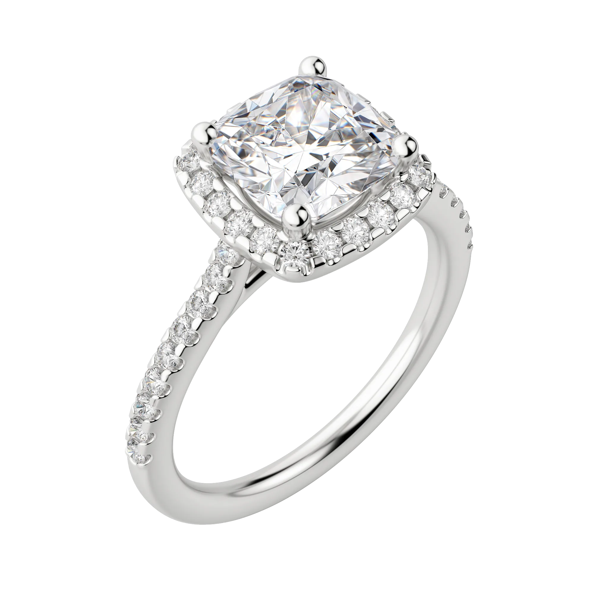 2.15 CT Cushion Cut Halo Moissanite Engagement Ring - crownmoissanite