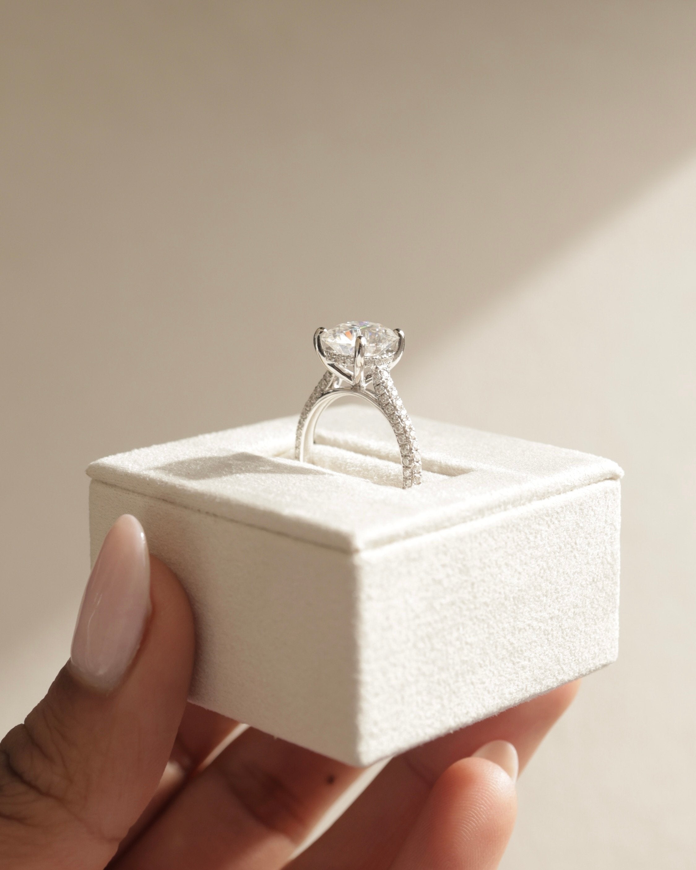 2.0 CT Round Cut Moissanite Triple Pave Engagement Ring