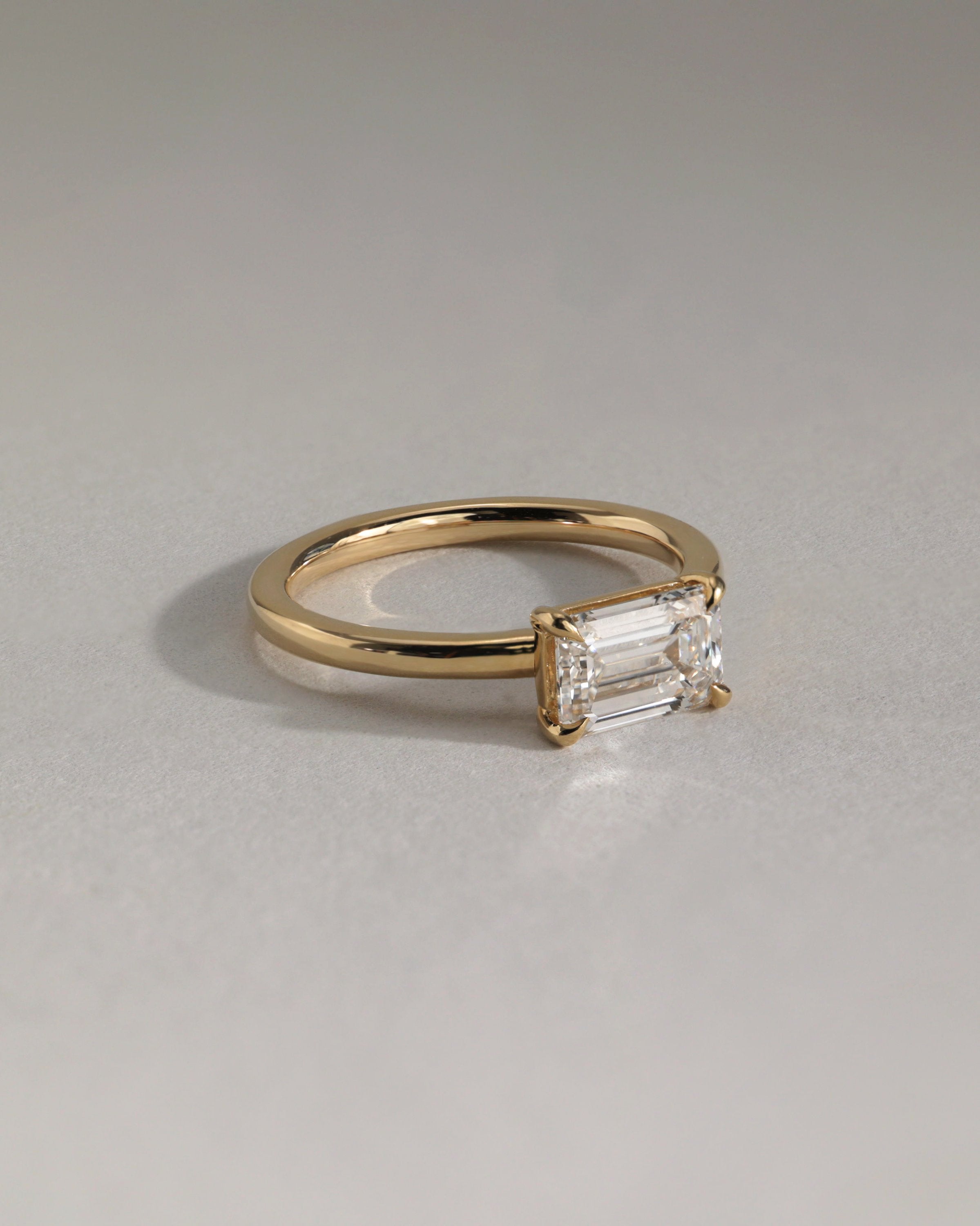 2.0 CT East West Emerald Cut Moissanite Solitaire Engagement Ring