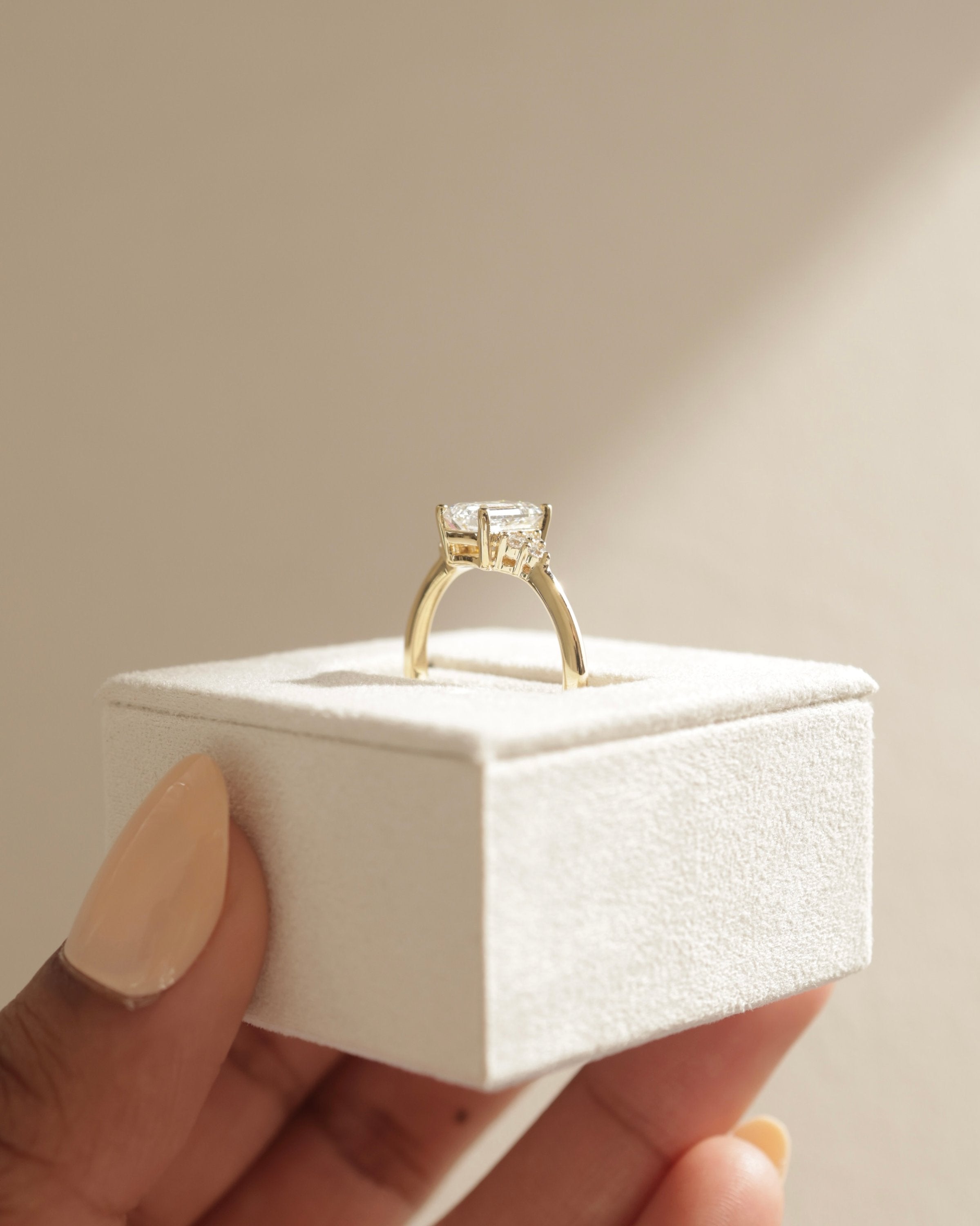 2.0 CT Emerald Cut Moissanite Cluster Engagement Ring