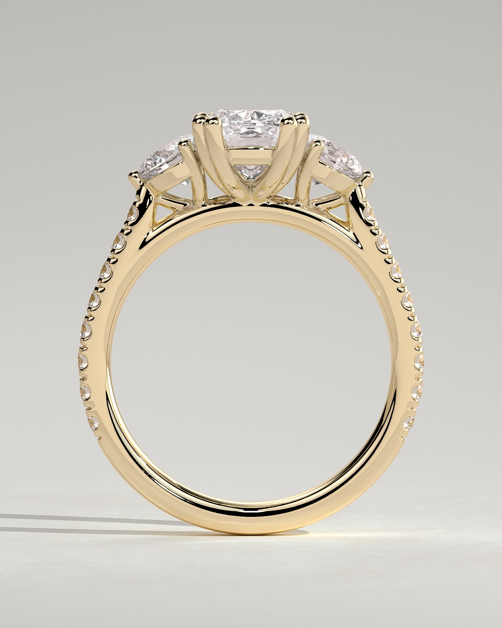 2.0 CT Elongated Cushion Cut Moissanite Three Stone & Pave Engagement Ring