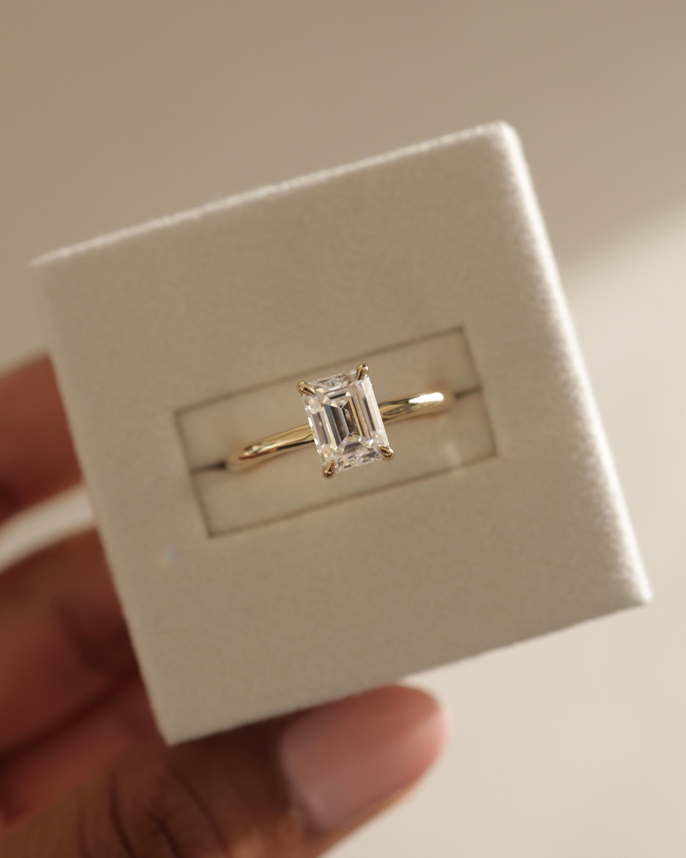 2.0 CT Emerald Cut Moissanite Solitaire Engagement Ring