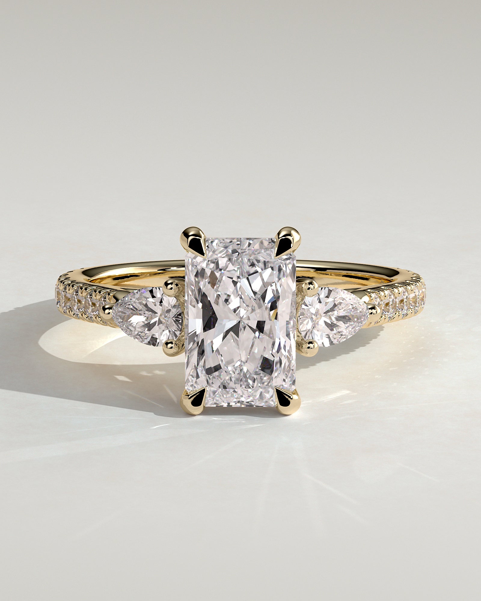 2.0 CT Radiant Cut Moissanite Three Stone & Pave Engagement Ring
