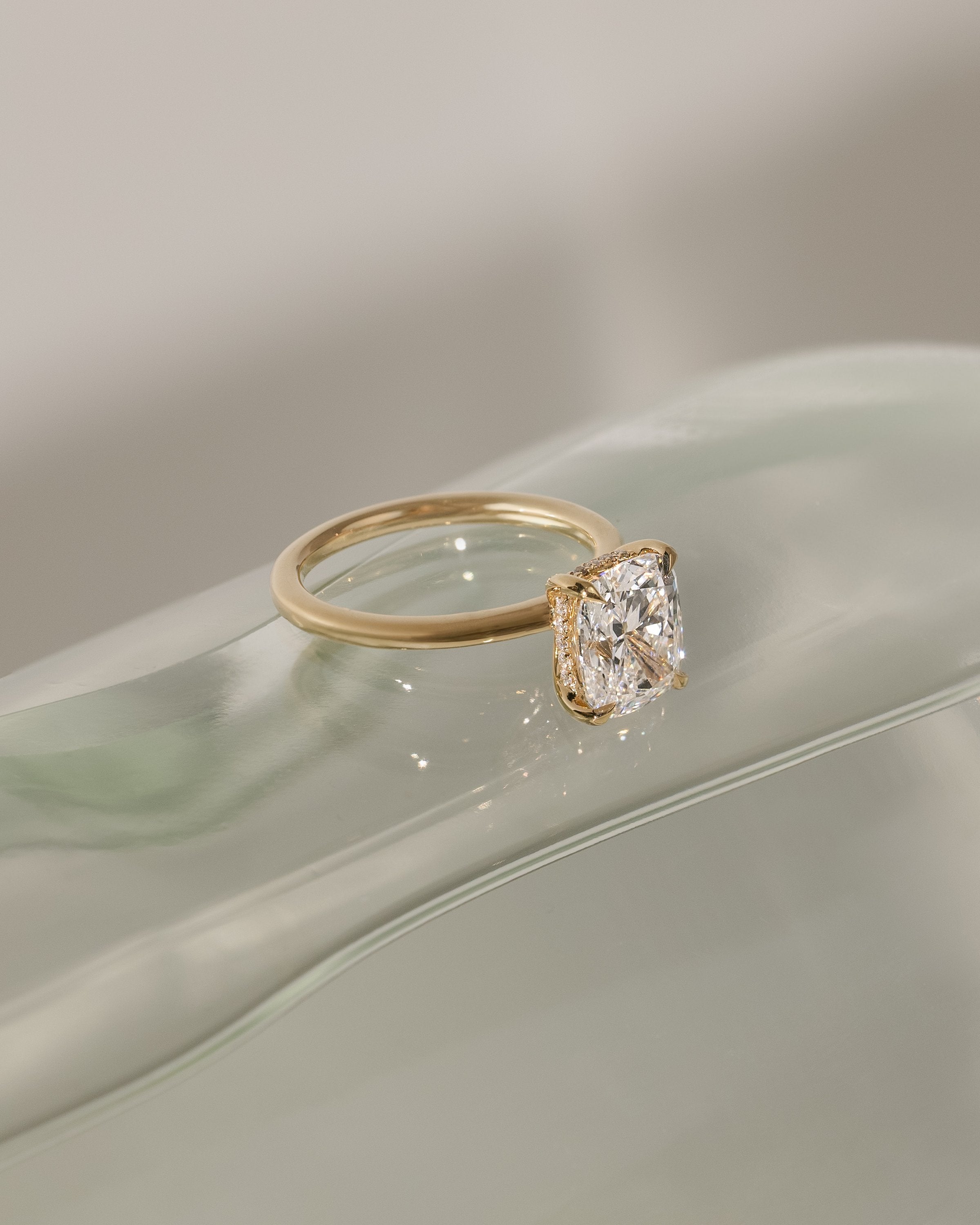 2.0 CT Elongated Cushion Cut Moissanite Hidden Halo Engagement Ring