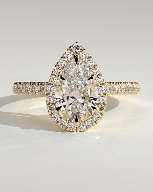 2.0 CT Pear Cut Moissanite Halo with PaveΜ Engagement Ring