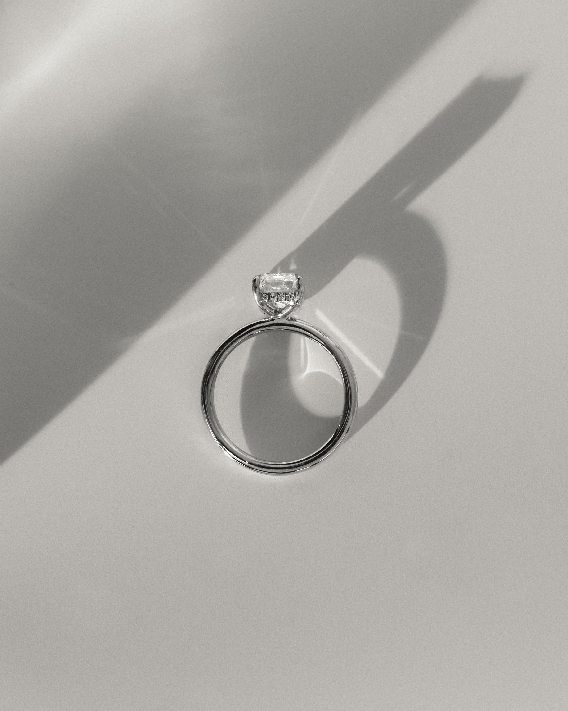 2.0 CT Emerald Cut Moissanite Hidden Halo Engagement Ring