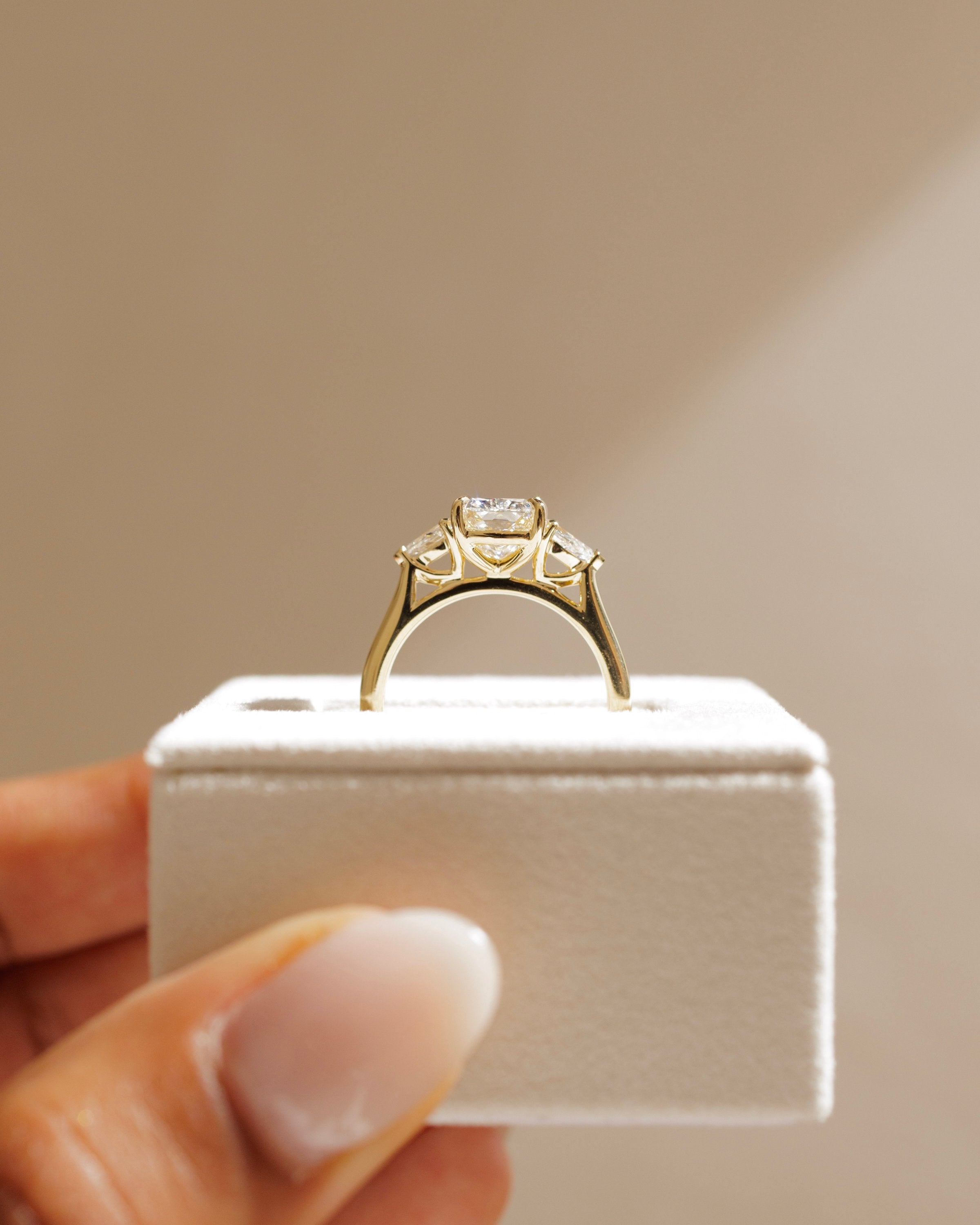 2.0 CT Elongated Cushion Cut Moissanite Three Stone Engagement Ring