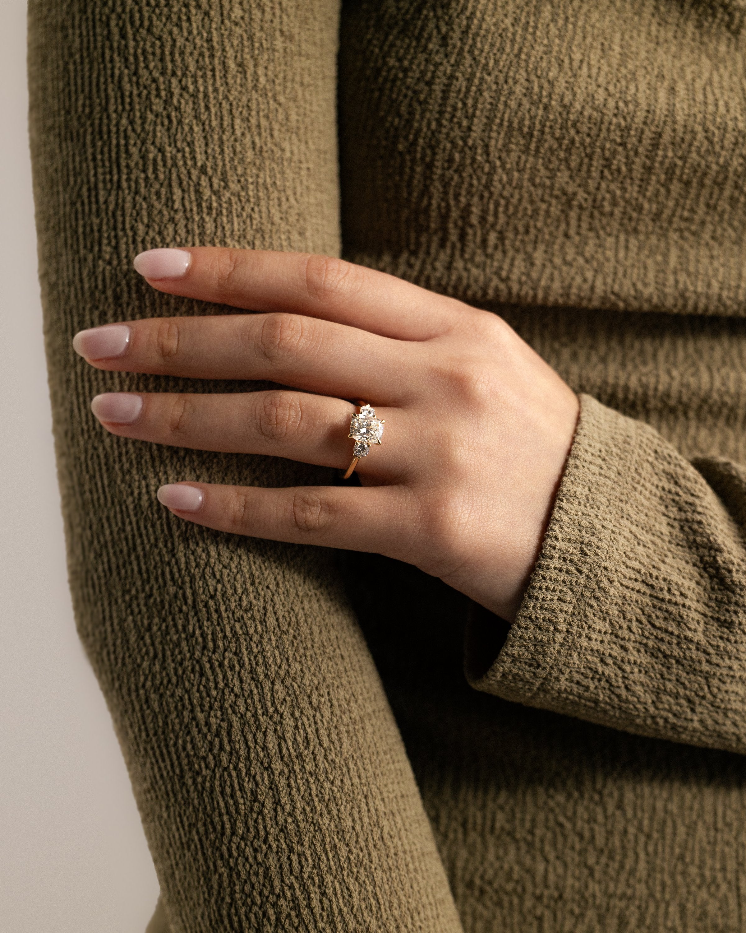 2.0 CT Elongated Cushion Cut Moissanite Three Stone Engagement Ring