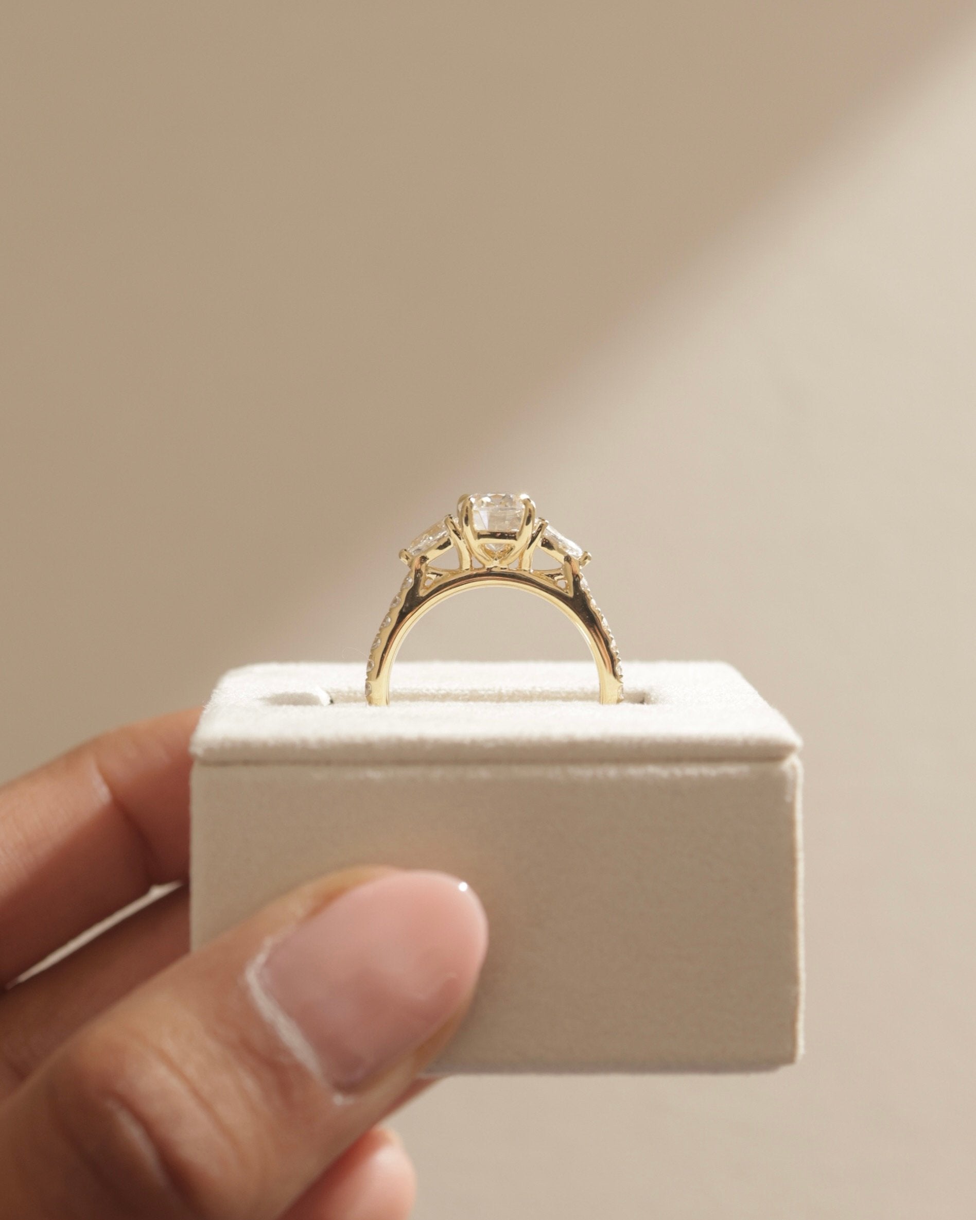 2.0 CT Elongated Cushion Shape Moissanite Three Stone & Pave Engagement Ring