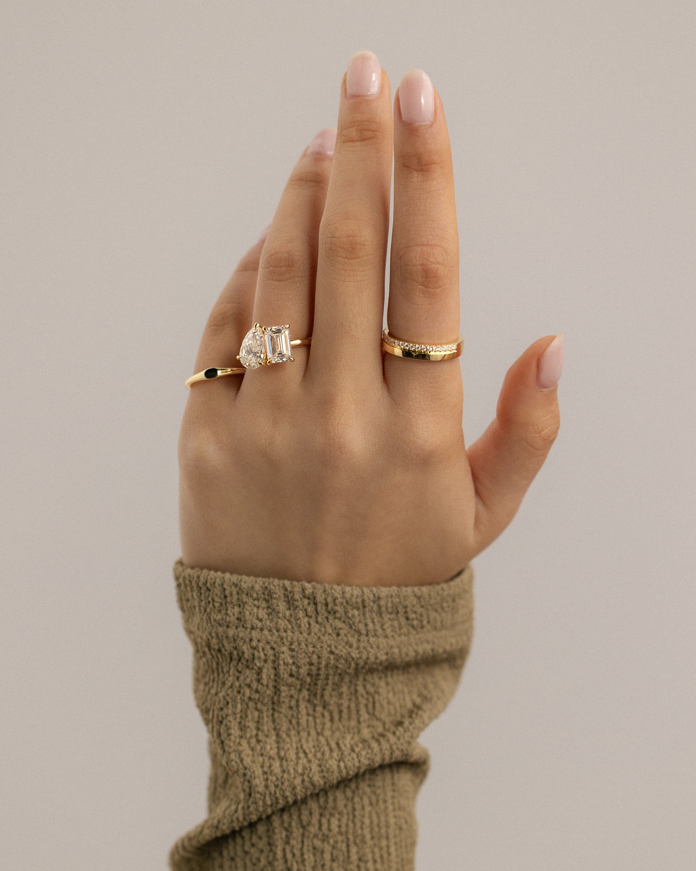 3.30 CT Pear & Emerald Cut Moissanite Two Stone Engagement Ring