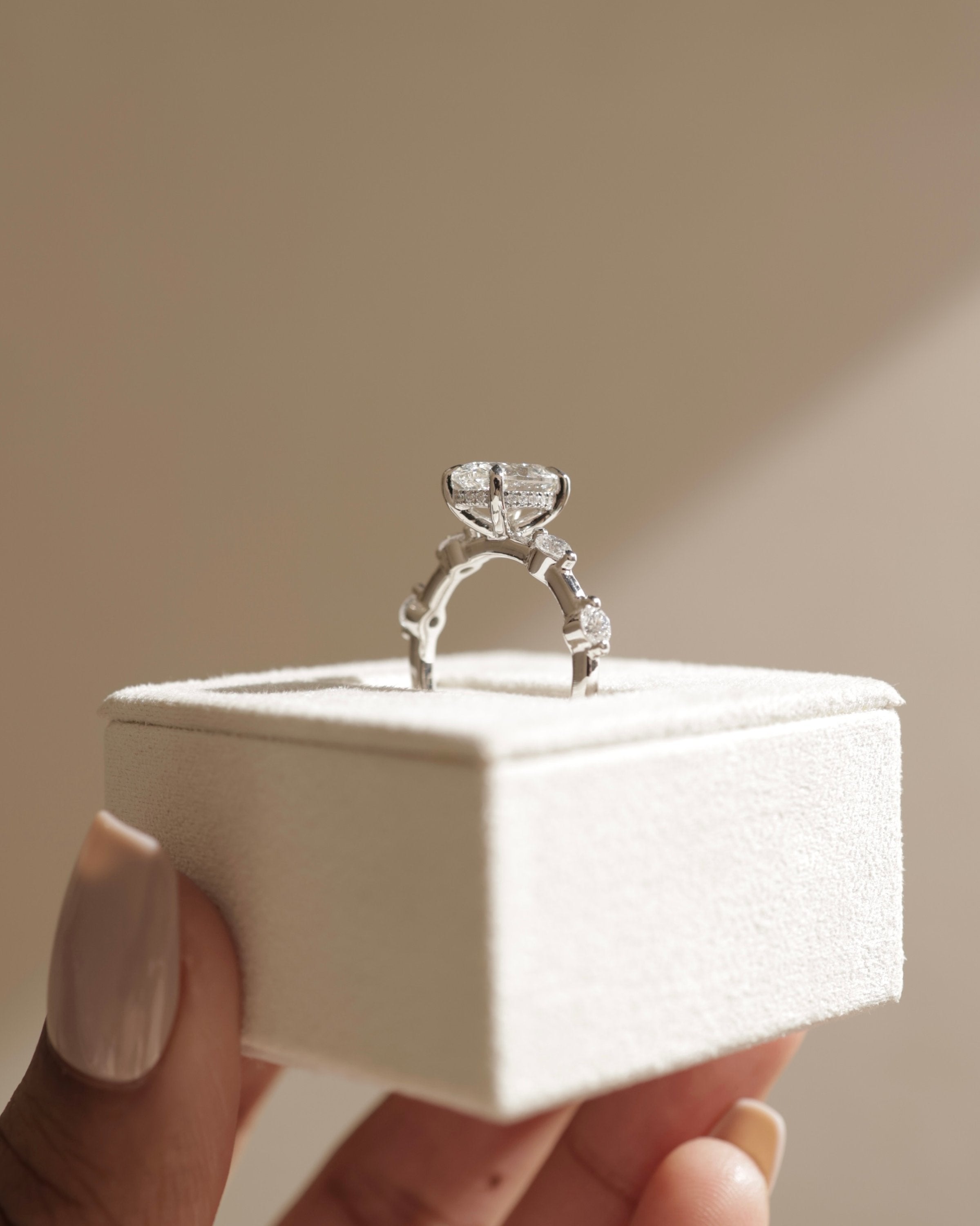 2.0 CT Oval Cut Moissanite Hidden Halo Engagement Ring