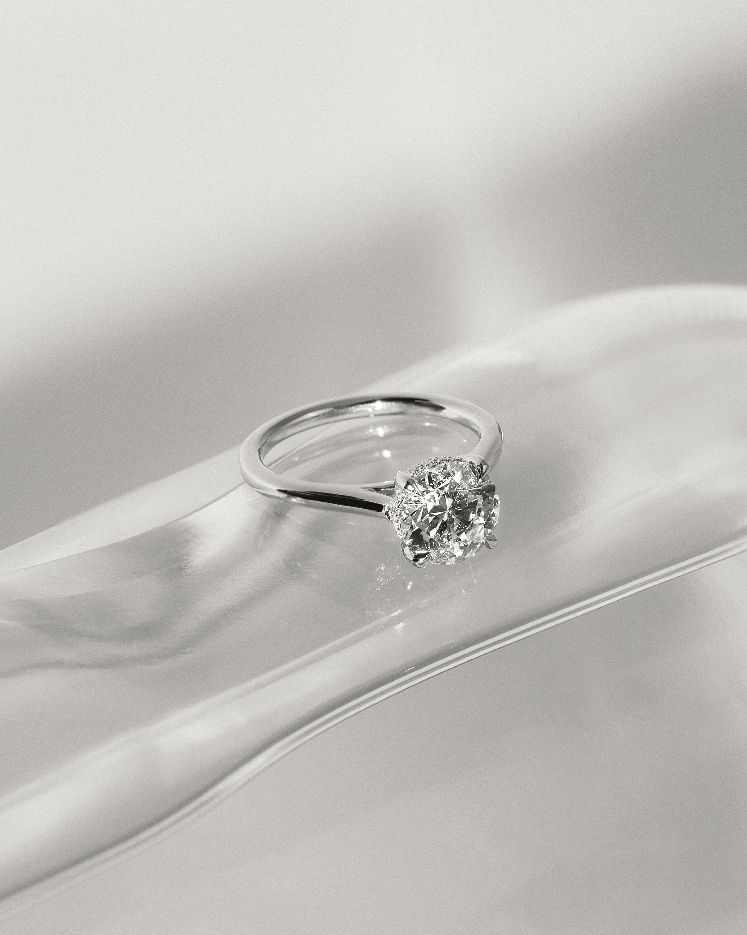 2.0 CT Round Cut Moissanite Hidden Halo Engagement Ring