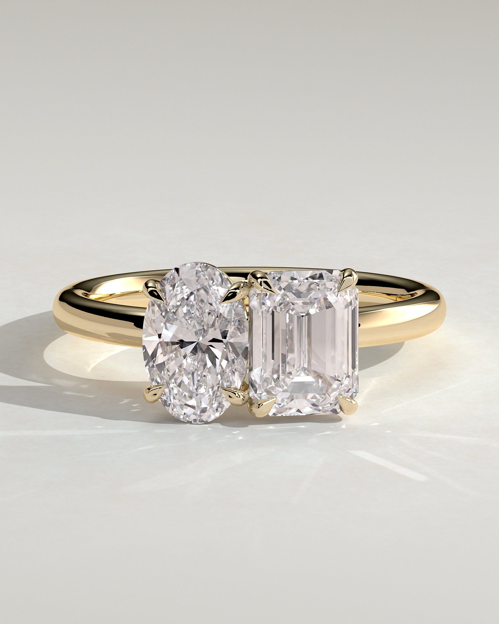 2.85 CT Oval & Emerald Cut Moissanite Two Stone Engagement Ring