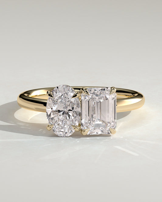 2.85 CT Oval & Emerald Cut Moissanite Two Stone Engagement Ring